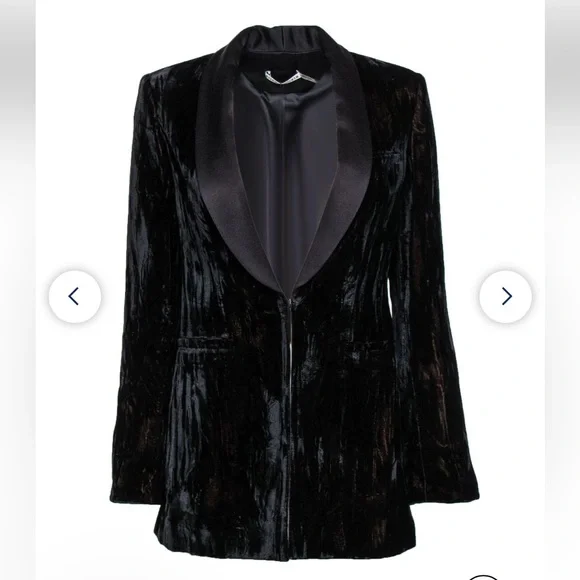NEW Alice + Olivia Macey Crushed Velvet Blazer Black Size 10 - Picture 3 of 8